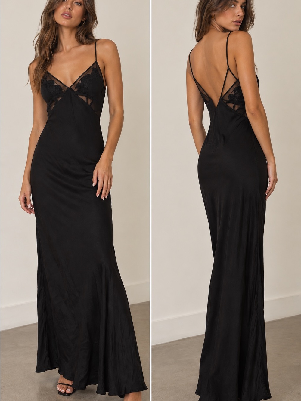Zara Black Lace-Trim Slip Gown